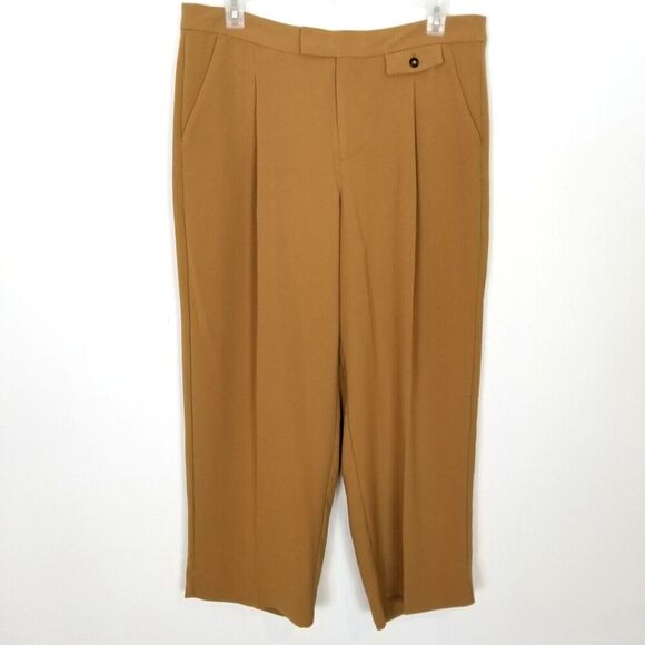 Madewell Women Pleated Tapered Pants Sz 14 Easygoing Crepe Light Brown Office - Picture 1 of 6